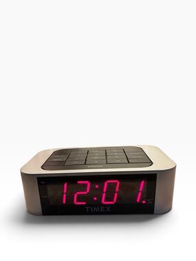Timex T123S Digital Alarm Clock Silver Battery Backup Tested Working